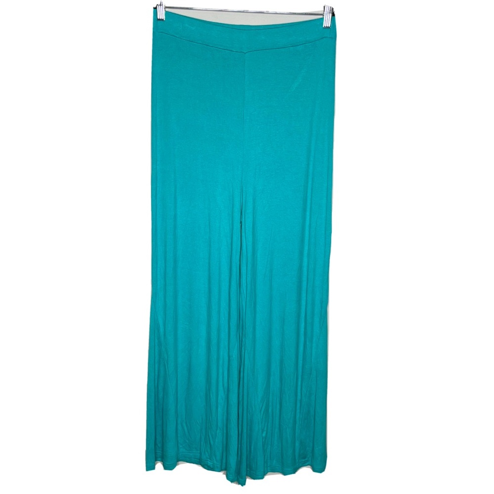 Free People Beach Wide Leg Stretchy Ribbed Knit Pull On Pants In Blue Size L